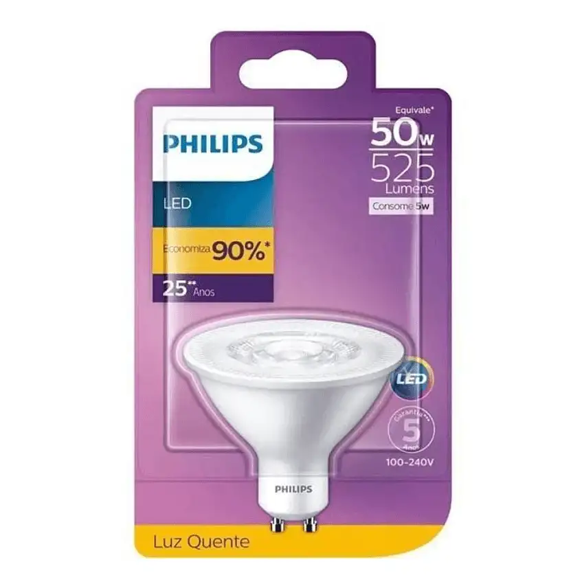 Lâmpada LED Spot AR70 GU10 Bivolt 5W 2700K Branco Quente 525 Lúmens Philips