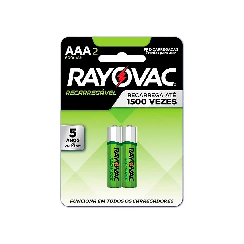 Pilha Recarregável Palito AAA 600mAh 2 Peças 55902 Rayovac