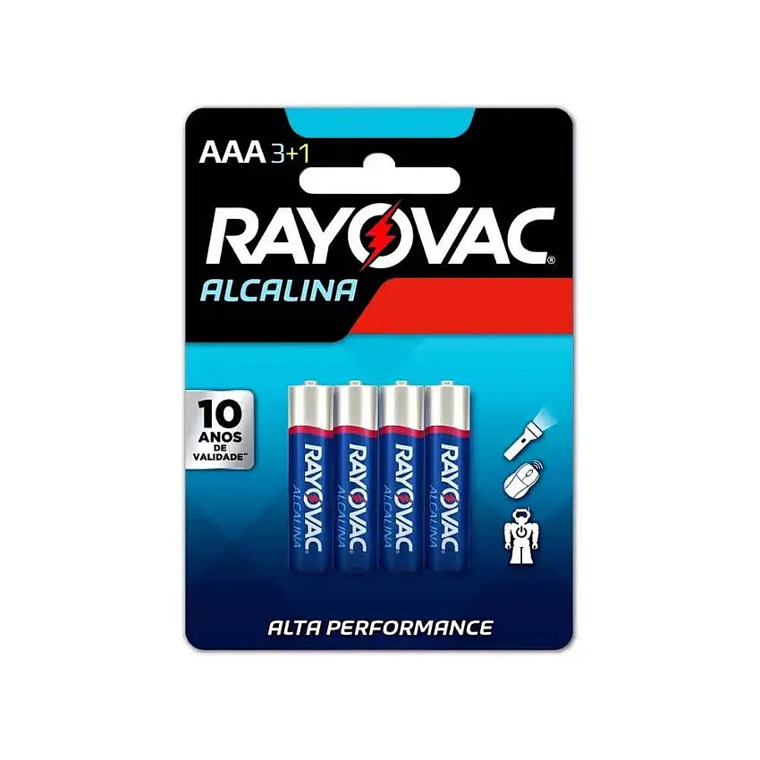 Pilha Alcalina 1,5V Palito AAA 4 Peças Rayovac
