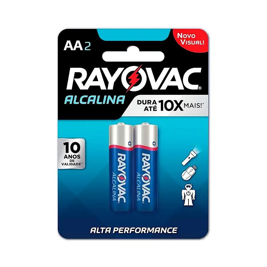 Pilha Alcalina 1,5V Pequena AA 2 Peças LR6 Rayovac