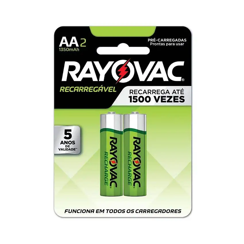Pilha Recarregável Pequena AA 1350mAh 2 Peças Rayovac