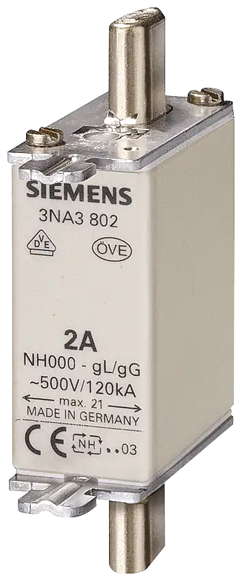 Fusível NH 000 500Vac 6A 120Ka 3NA3801 Siemens