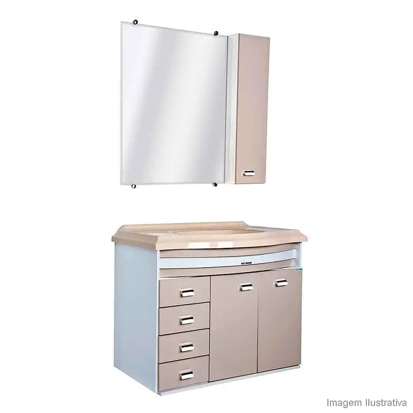 Gabinete Orion 103cm com espelheira e lavatório bege Primolar
