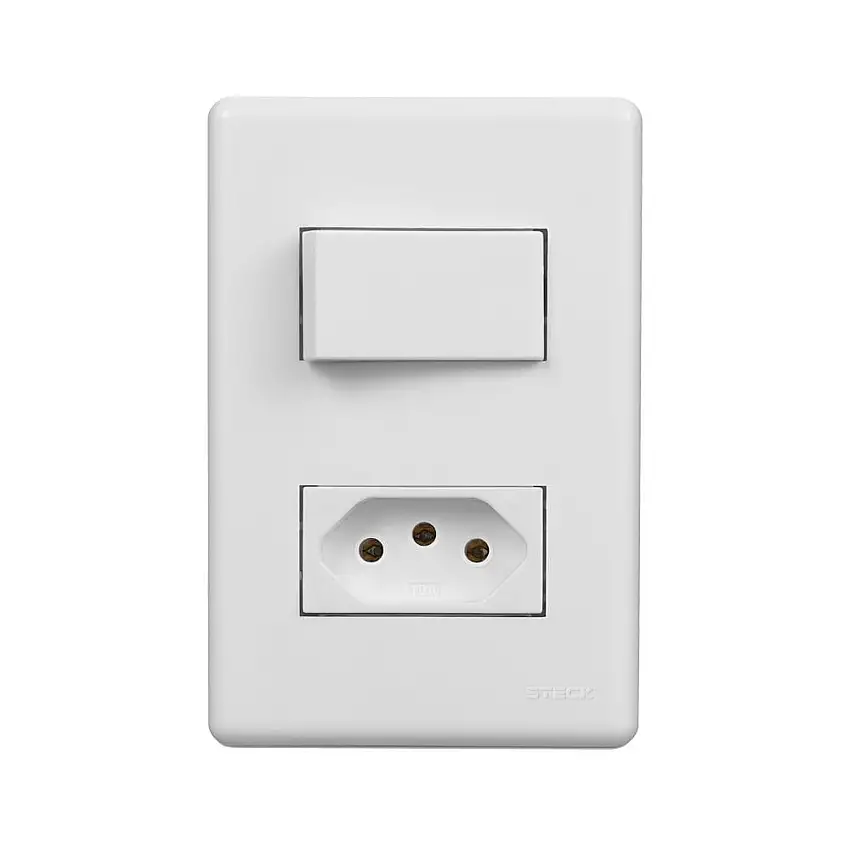 Conjunto Montado 1 Interruptor Simples + 1 Tomada Simples 2P+T Branco Stella Steck