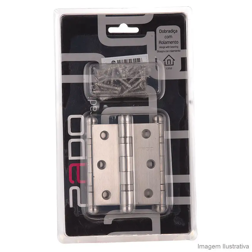 Dobradiça simples em aço inox 6,3x7,6cm 3025 com rolamento 3 peças prata Pado