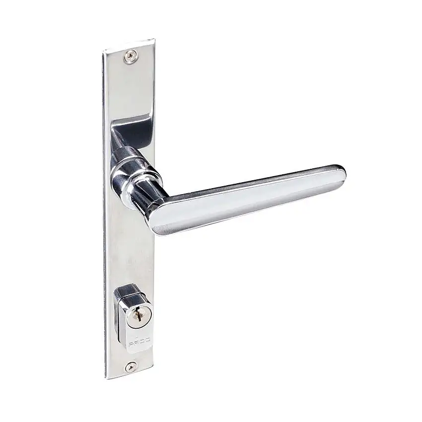 Fechadura externa de aço zamac para perfil metálico estreito 460 espelhada Pado