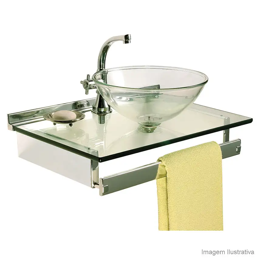 Lavabo de vidro Cris Space 987 62,5x44cm com cuba de apoio Cris-Metal