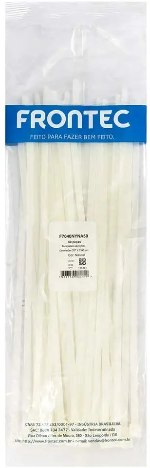 Abraçadeira Nylon 387X7,6Mm Branco Pacote Com 50 - Frontec
