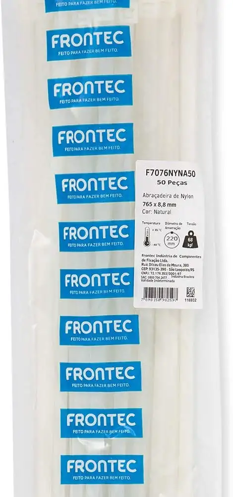 Abraçadeira Nylon 765X8,8Mm Branco Pacote Com 50 - Frontec