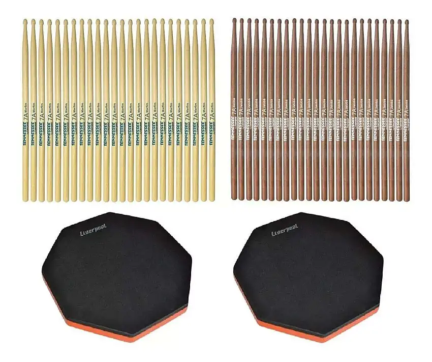 Kit 24 Pares De Baquetas 7A + 2 Pad De Estudo Pad 12EVA