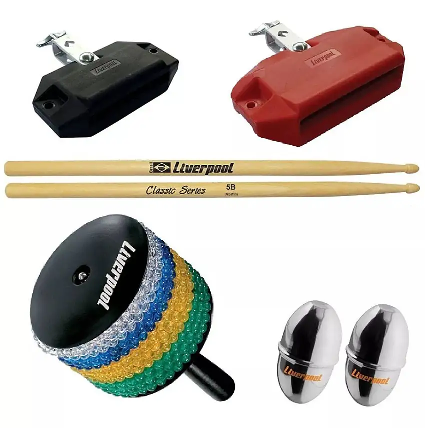 Kit Percussão Blocos Sonoros + Afoxé + Egg Liverpool